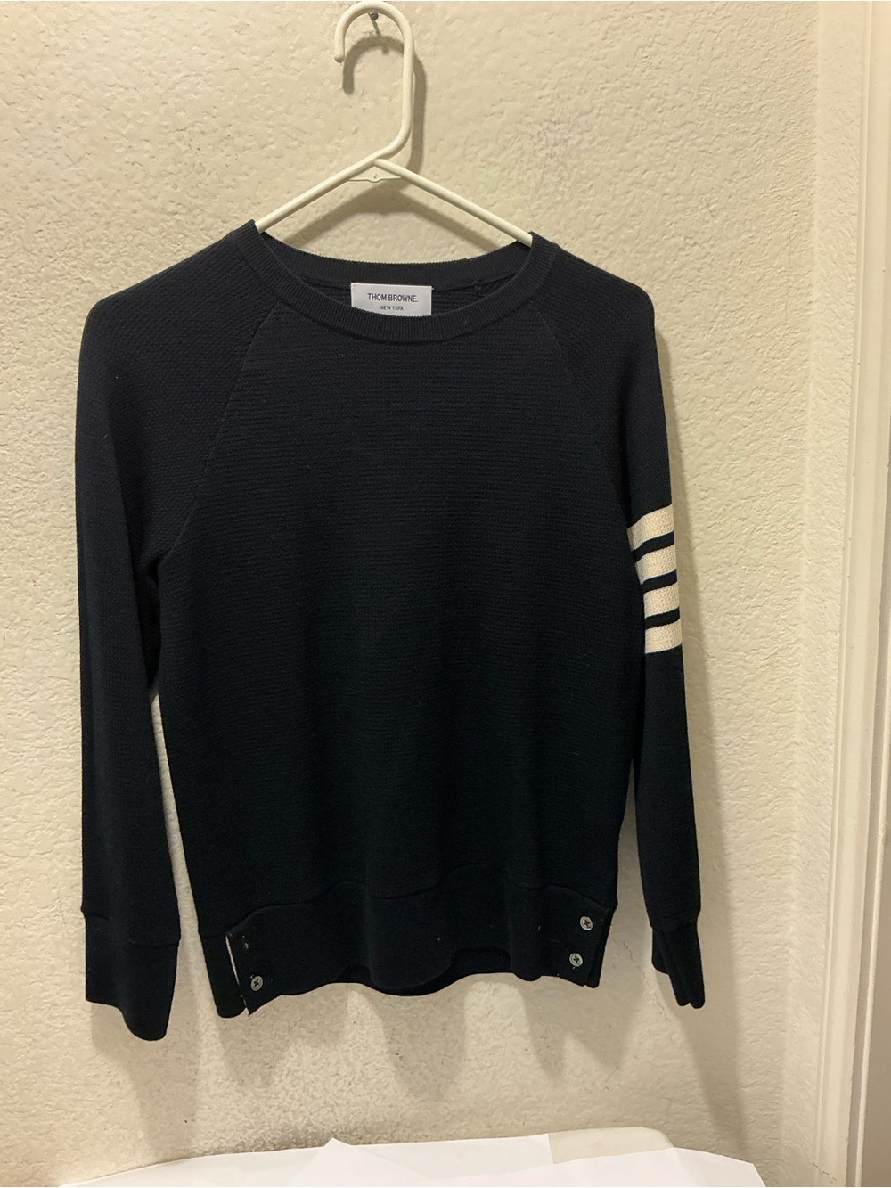 Thom Browne 4- Bar stripe Dark Navy Crewneck Knit Sweater size 40